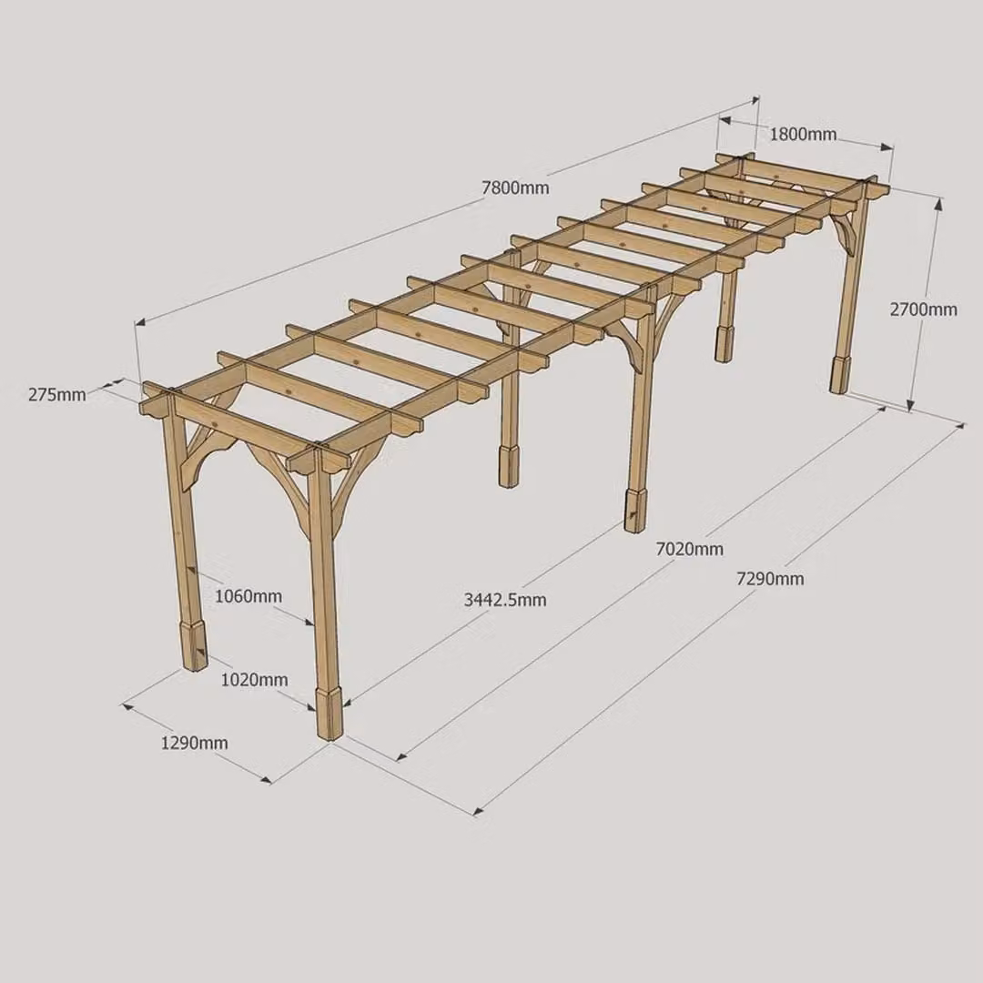 Rutland County Garden Furniture Ltd Premium 6 Post Wood Pergola in Brown and Light Green, W: 780 cm, D: 180 cm, H: 270 cm – 4