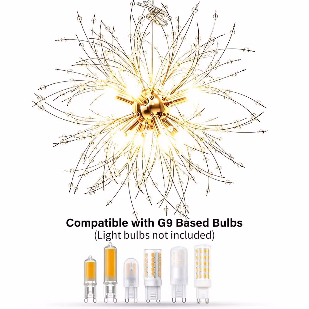 INMTFEI Gold Dandelion Crystal Pendant Hanging Chandelier with Adjustable Cord and Warm White LED Light – 3