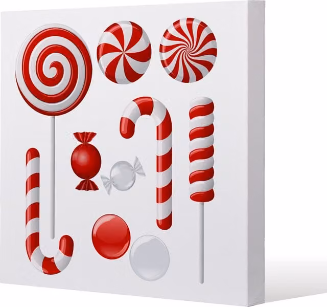 Different Red and White Candies Gallery Canvas Wall Art by Benjamin Tate Design LTD, Red/White, Width: 114 cm