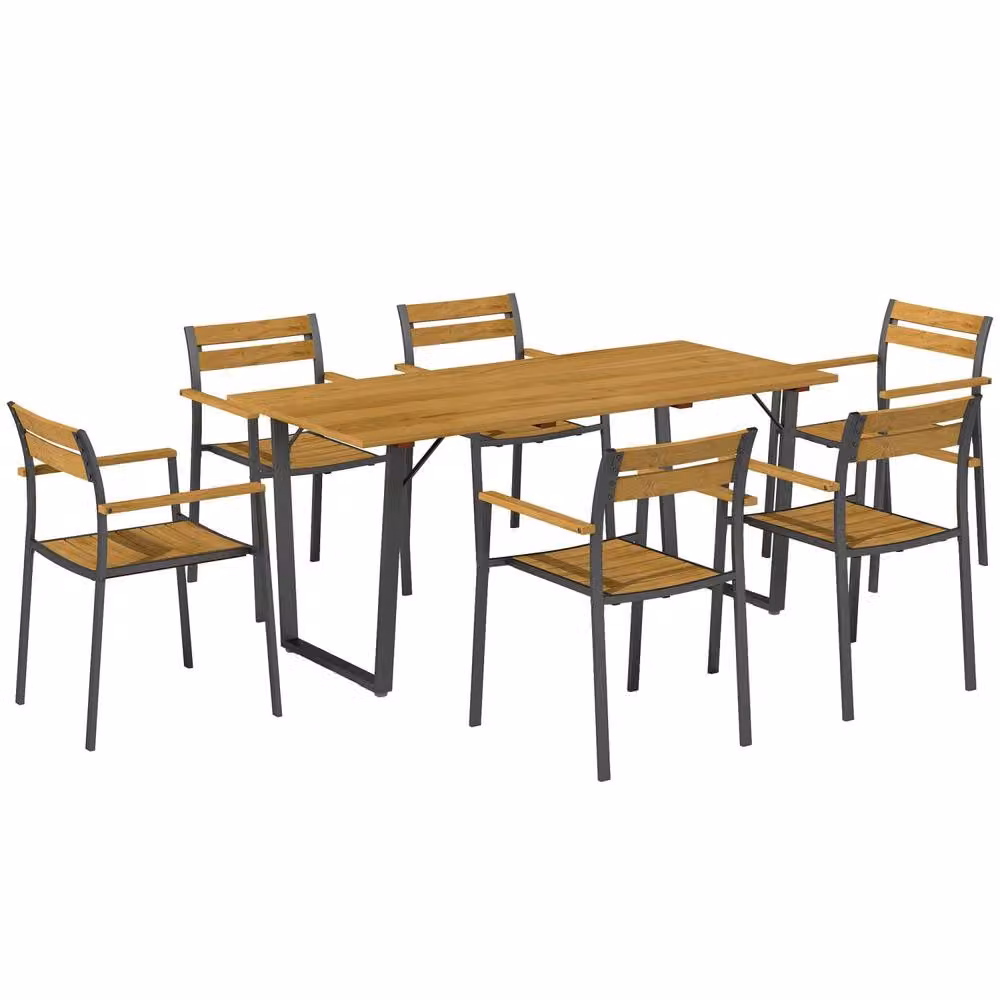 Wyld Haus Mafi 7 Piece Outdoor Dining Set in Brown Wood and Steel, W/D/H: 175 x 80 x 75 cm – 2