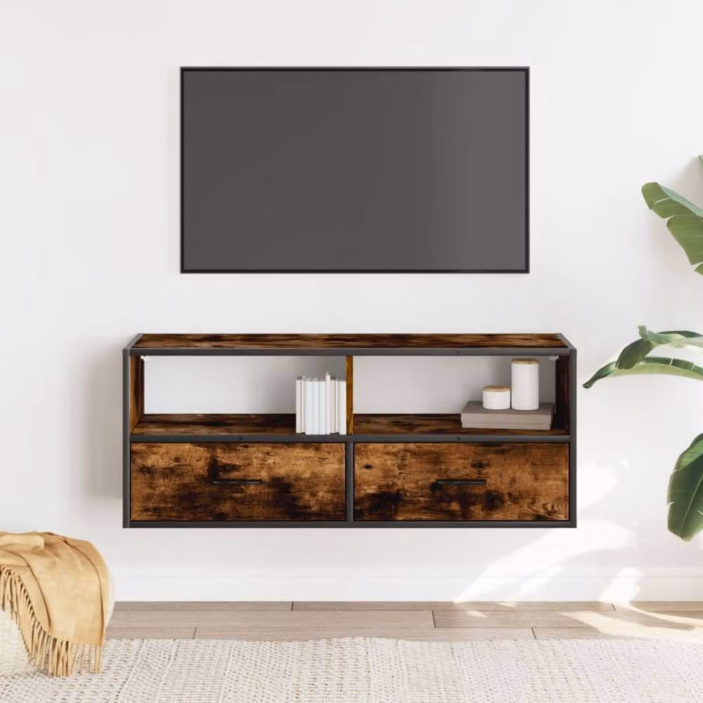 Berkfield Home Industrial TV Cabinet in Smoked Oak and Brown, W/D/H: 100 x 39.5 x 39.5 cm – 3
