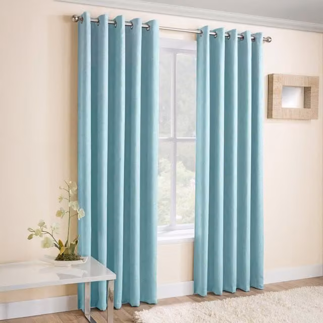 Enhanced Living Pair of Vogue Sky Blue Eyelet Thermal Dimout Curtains, W: 183 cm, H: 229 cm