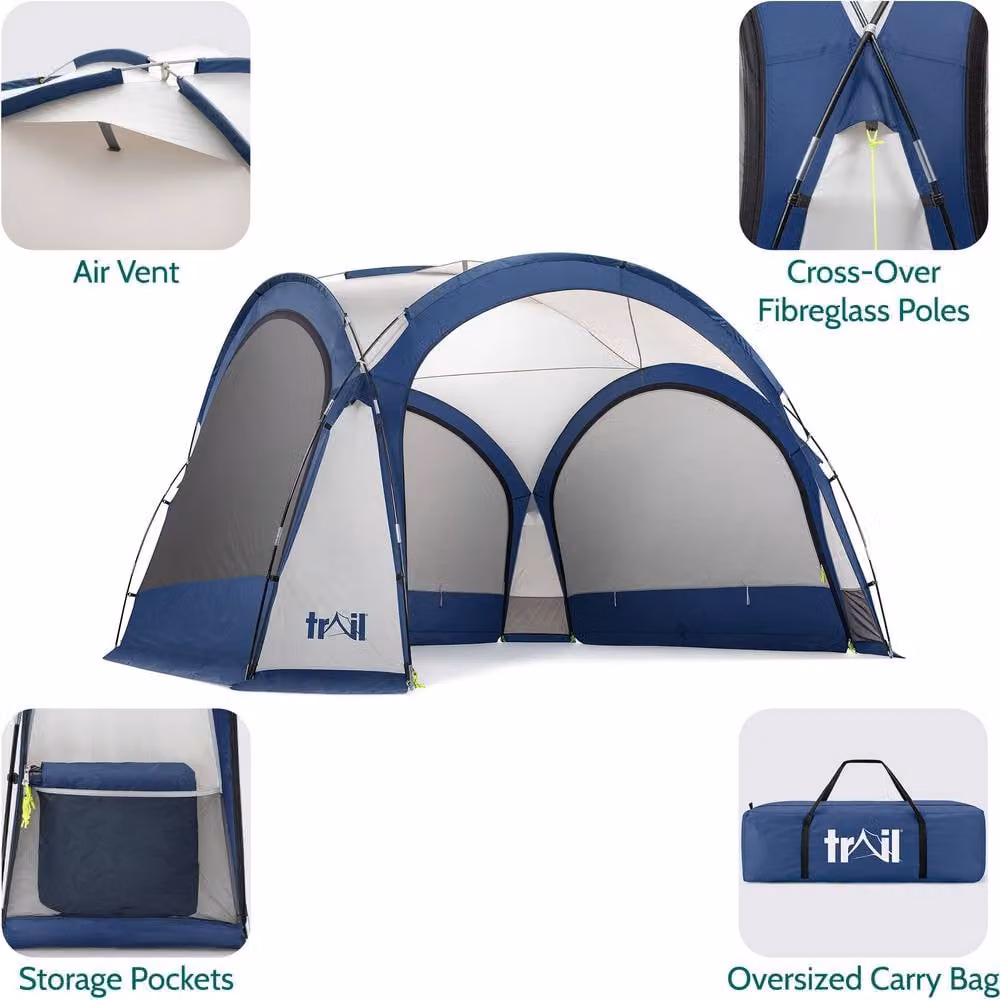 Trail Blue UV Waterproof Dome Shelter Outdoor Leisure Gazebo with Sides W/D: 3.5 x 3.5 m, H: 2.3 m – 6