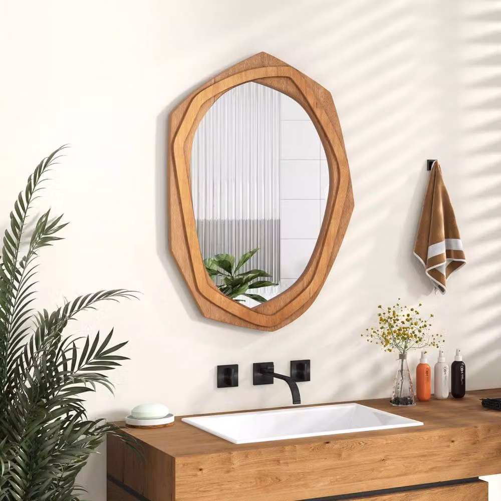 Costway Irregular Framed Wall Mirror in Brown for Makeup and Decoration – 3