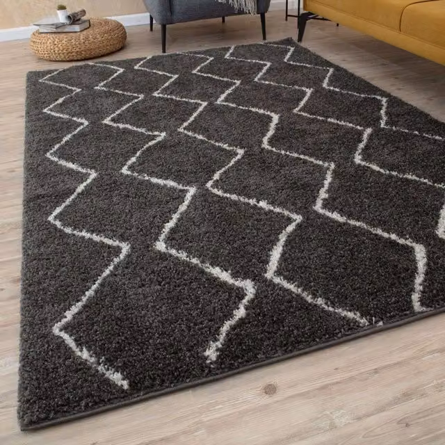 THE RUGS Moroccan Soft High Pile Shaggy Zigzag Rug, Dark Grey, W: 160 cm, D: 230 cm – 1