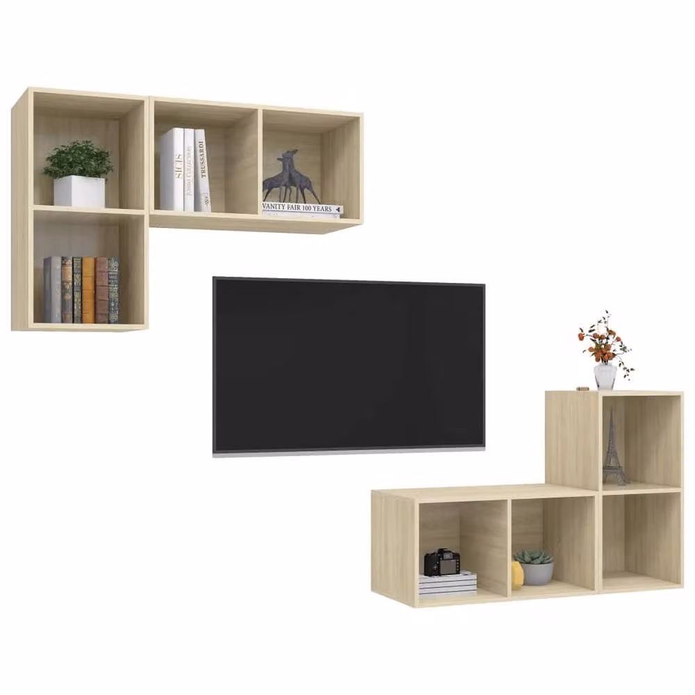 Berkfield Home Set of 4 Wall-mounted TV Cabinets in Sonoma Oak, Light Brown – 2