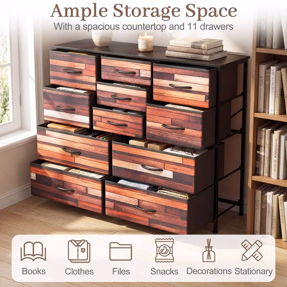 Costway 11-Drawer Storage Chest in Brown with Non-Woven Fabric Drawers and Metal Frame, Height: 100 cm – 5