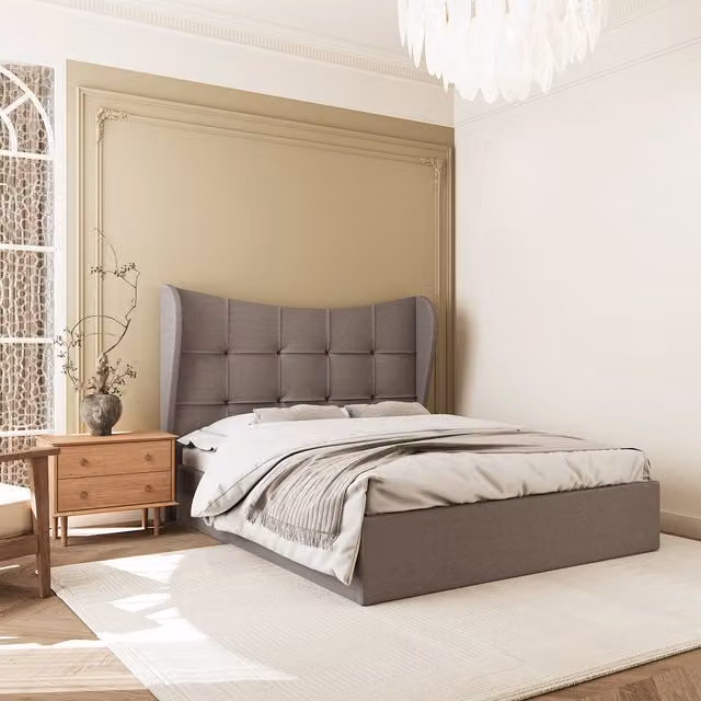 Seconique Verona 4'6'' (Double) Ottoman Bed in Brown Fabric with Lift Up Base