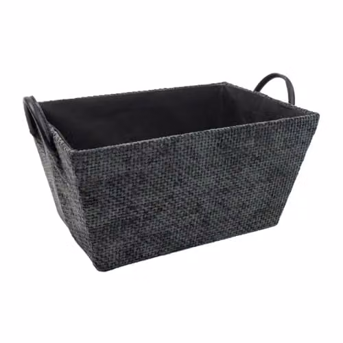JVL Metro Rectangular Fabric Storage Basket with Lid and Handles, Black or Grey, W: 36.0 cm, D: 25.0 cm, H: 18.0 cm