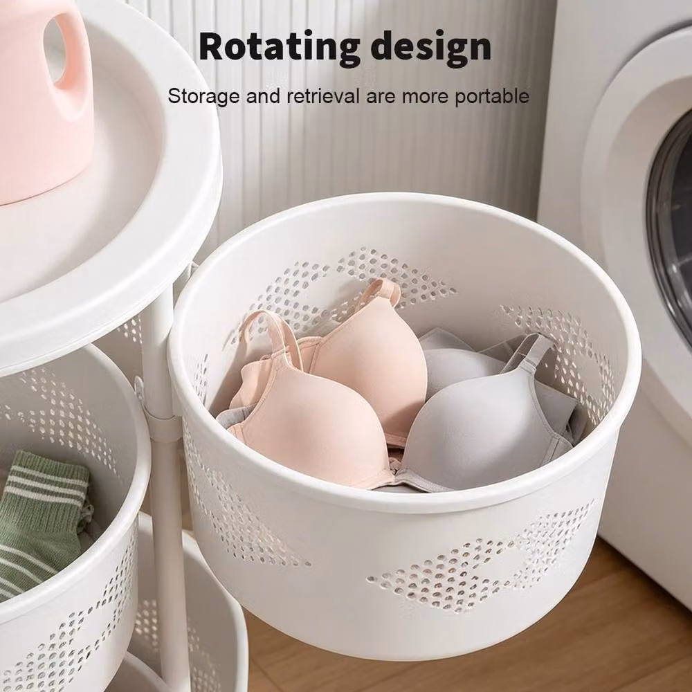 KORVIXA 3 Tier Rotating Storage Rack Trolley Cart in White with Adjustable Shelves – 2