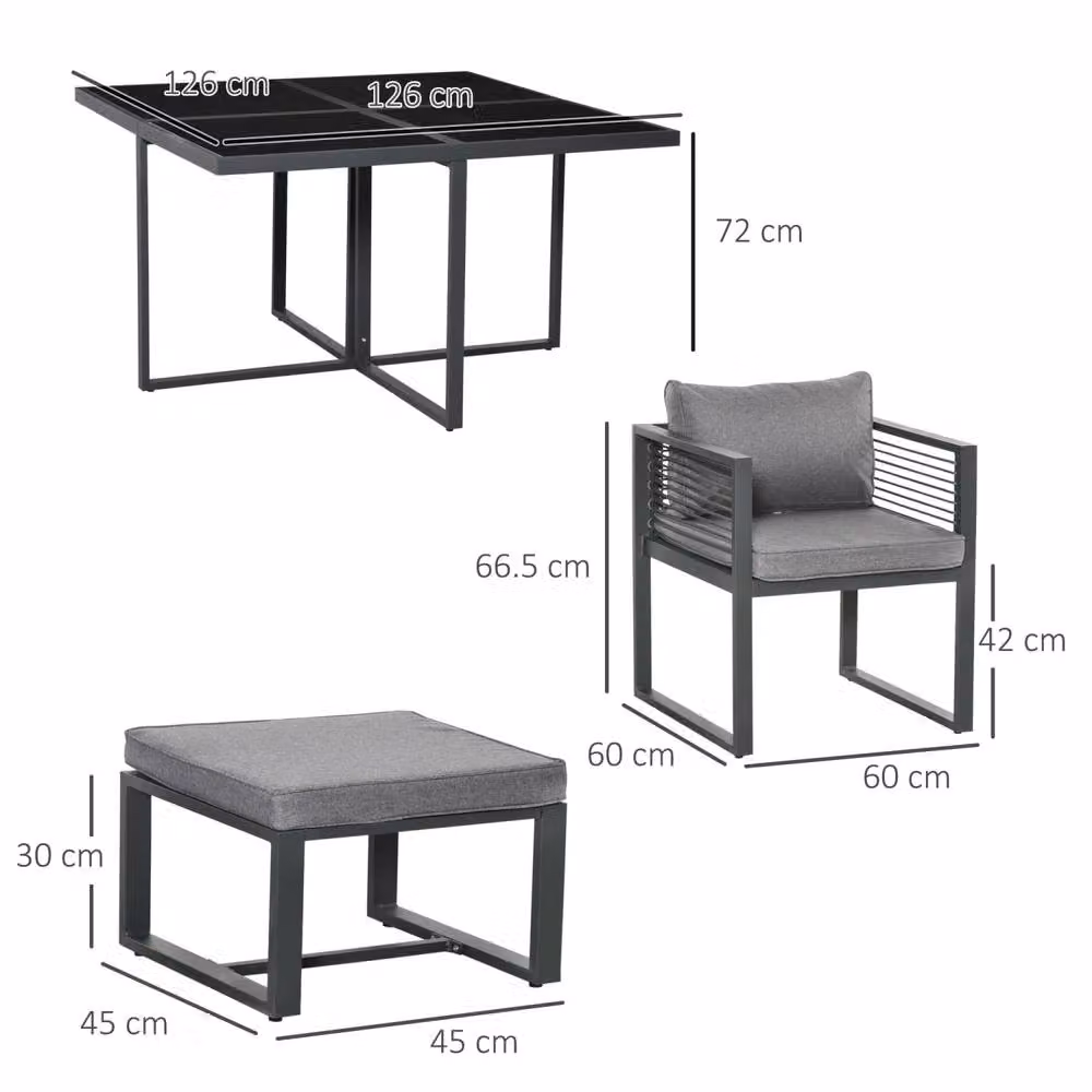 Wyld Haus Sekalu 9 Piece Grey Rope and Powder Coated Aluminium Outdoor Dining Set with Glass Top – 4