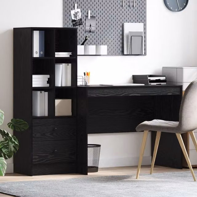 Berkfield Modern Writing Desk with Storage in Black Oak Engineered Wood