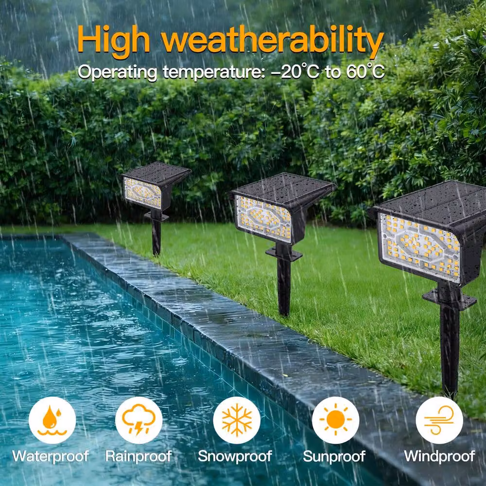 Ollny Solar Garden Stake Lights, 2 Pack, Warm White 3000K, IP65 Waterproof, Adjustable, Black – 5