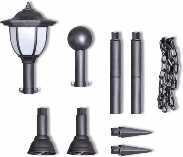 Berkfield Home Durable Black Chain Garden Fence with Two Solar LED Lamps and Two Poles
