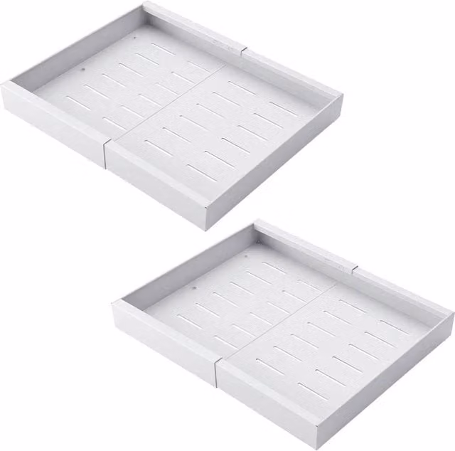KORVIXA Adhesive Pull Out Cabinet Organizer Drawer Insert, 2 Pack, White Metal