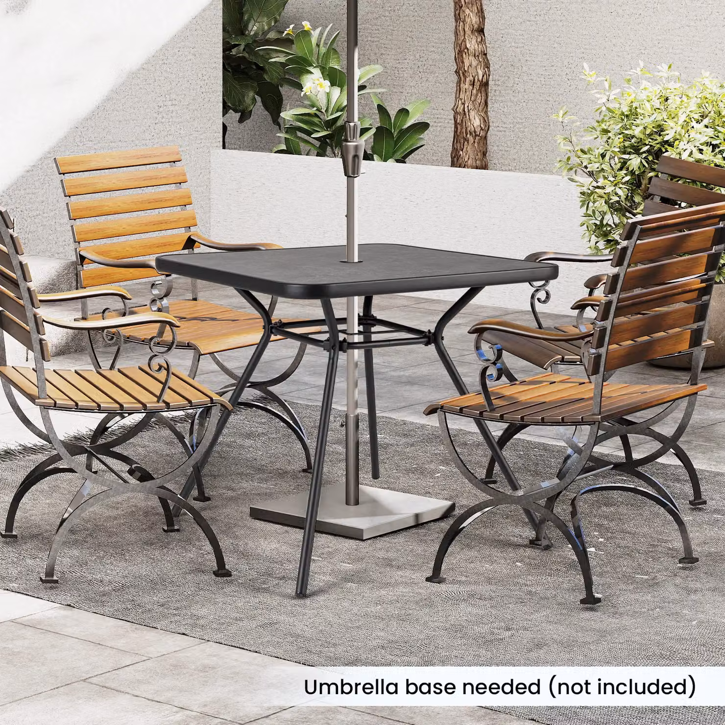 Costway Square Black Metal Patio Dining Table with Umbrella Hole for Garden and Terrace – 8