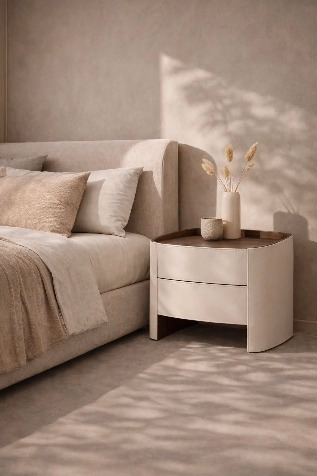 Tommy Franks Modern Bedside Table in Beige and White