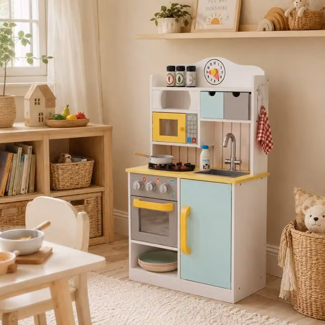 Teamson Kids Little Chef Florence Wooden Play Kitchen with 5 Accessories in Multicolour