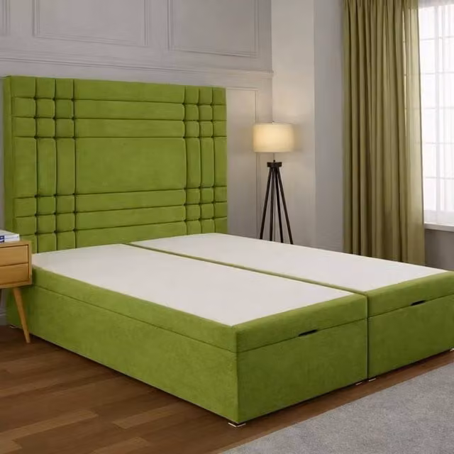Soft Snooze Beds Modern Ottoman Storage Bed with Panelled Headboard in Green, W/D/H: 180 x 200 cm