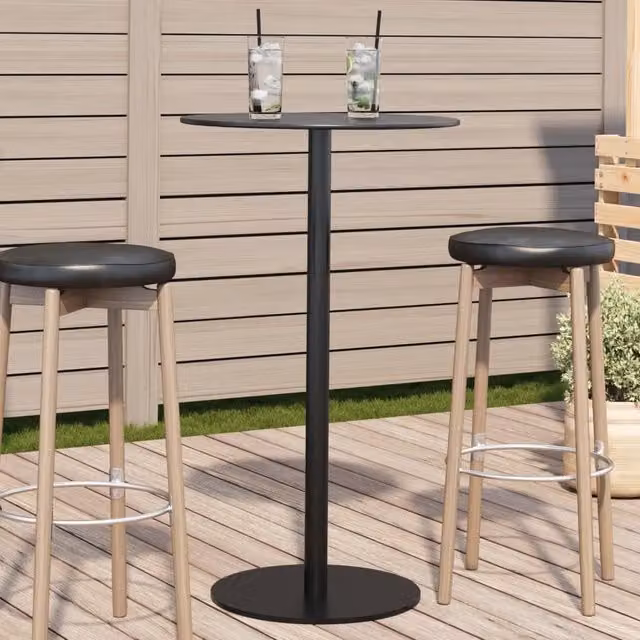 Berkfield Home Round Garden Table in Black Steel, W/D/H: 60 x 60 x 105 cm