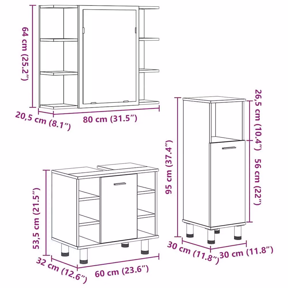 Berkfield Home 3 Piece Modern Bathroom Furniture Set in Artisan Oak Brown – 4