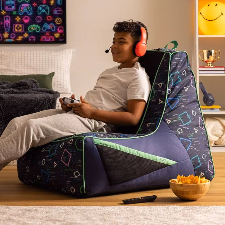 icon Meta Gaming Childrens Bean Bag Recliner in Blue, Small