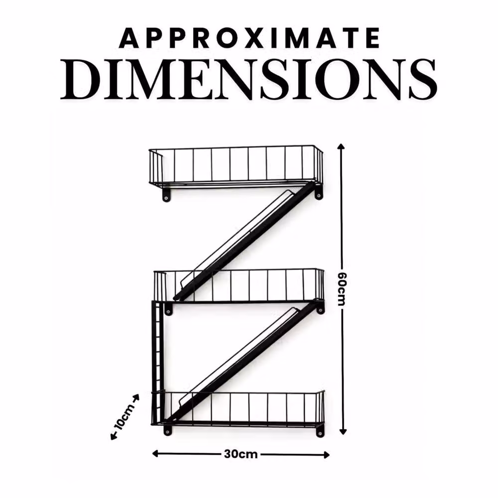 VOGREX NYC Fire Escape 3 Tier Floating Wall Display Shelf in Black Metal – 2