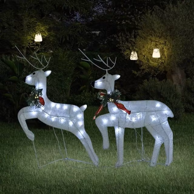 Berkfield Home Christmas Reindeer Set of 2 in White with 40 LEDs – 1
