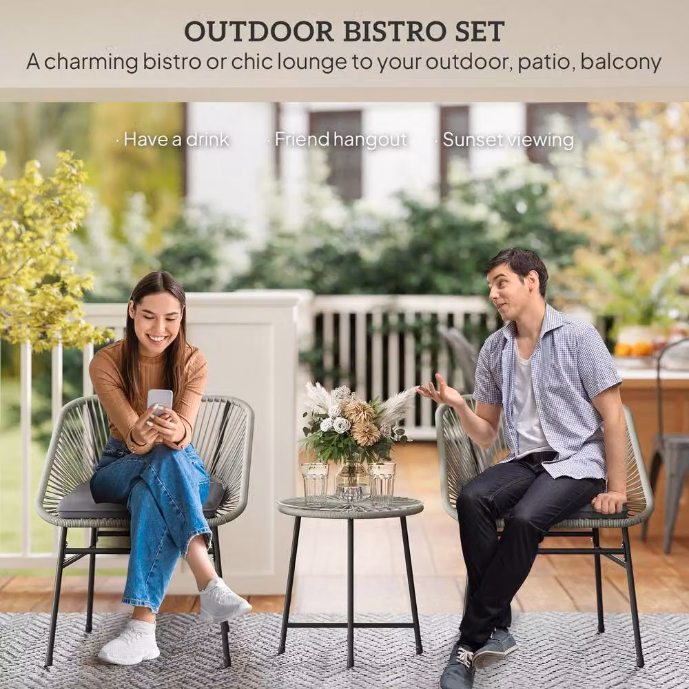 STILVORA 3-Piece Modern Bistro Set with Steel Frame in Grey – 3