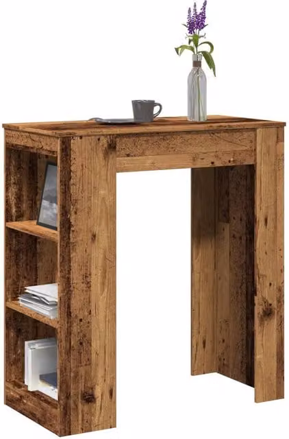 Berkfield Home Bar Table with Racks in Old Wood Brown, W/D/H: 95 x 47 x 103.5 cm