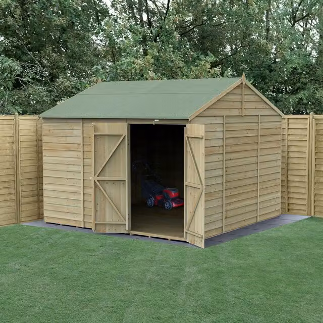 Forest Garden Reverse Apex Wooden Garden Shed with Double Doors and Gable Roof, Brown