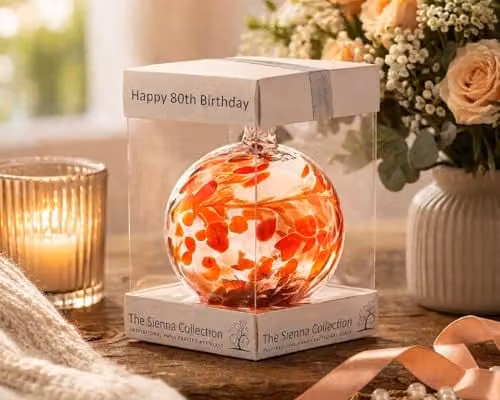 Sienna Glass Red and White 80th Birthday Hanging Glass Bauble Ornament, Diameter: 10 cm – 2