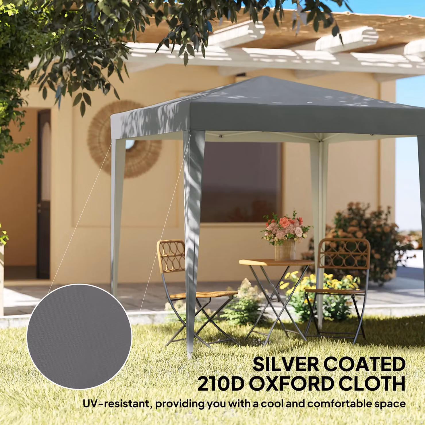 OUTSUNNY Grey Pop Up Gazebo Party Tent Canopy Marquee with Storage Bag, W 200 cm x D 200 cm x H 240 cm – 4
