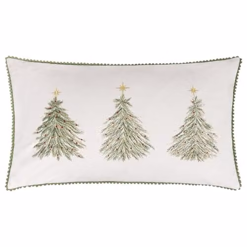 Wylder Haus Twinkling Tree Trio Green Velvet Embroidered Cushion W/H: 50 x 30 cm