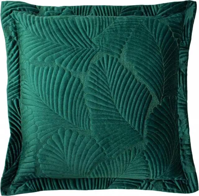 Paoletti Palmeria Square Quilted Velvet Filled Cushion, Green, W/D/H: 60 x 60 x 60 cm