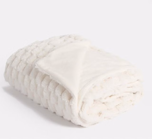 OHS Fluffy Faux Fur Waffle Pique Geometric Throw in Beige, Yellow and White
