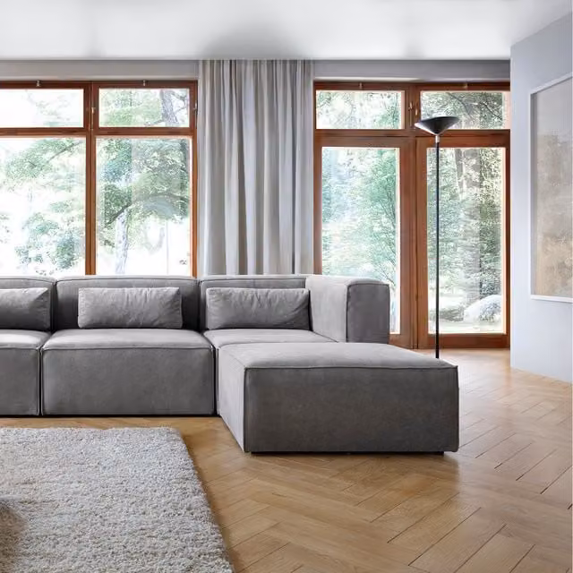 Abakus Direct Doris Reversible L-Shape Corner Sofa in Grey Fabric with Solid Wood Frame