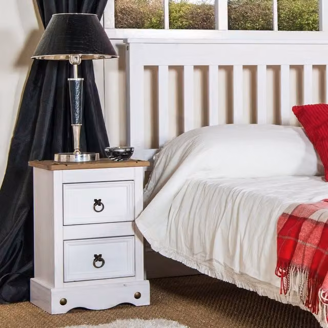 Core Products Ltd Corona 2 Drawer Petite Compact Bedside Cabinet in White Washed Wax Pine