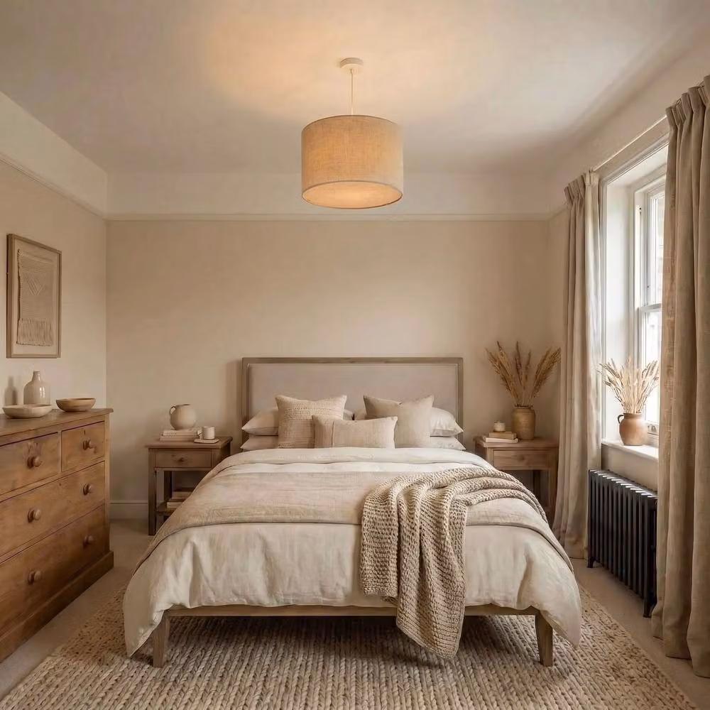 Happy Homewares Coconut Milk Textured Linen Pendant Lighting Shade with Diffuser in Beige – 2