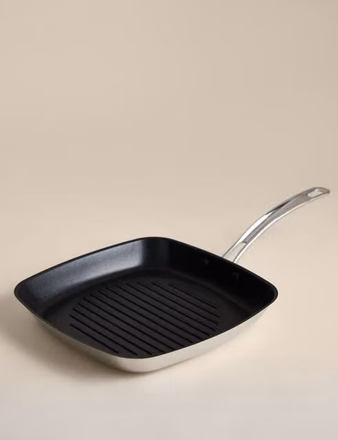 M&S Stainless Steel Grill Pan in Silver and Black