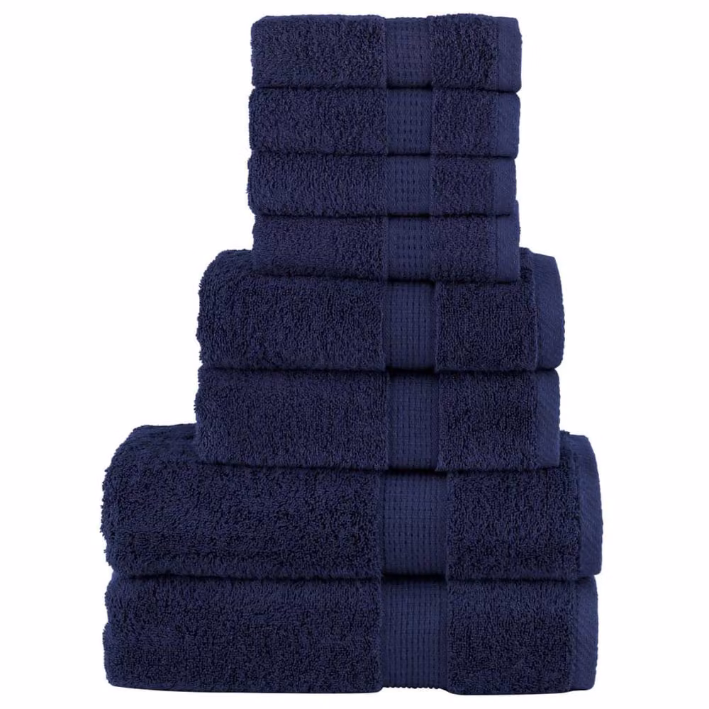 Berkfield Home SOLUND 8 Piece Premium Cotton Terry Towel Set, Navy Blue, 600 gsm – 2