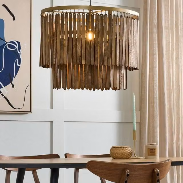 Wyld and Coco Brown Wood and Metal Boho Pendant Light – 1