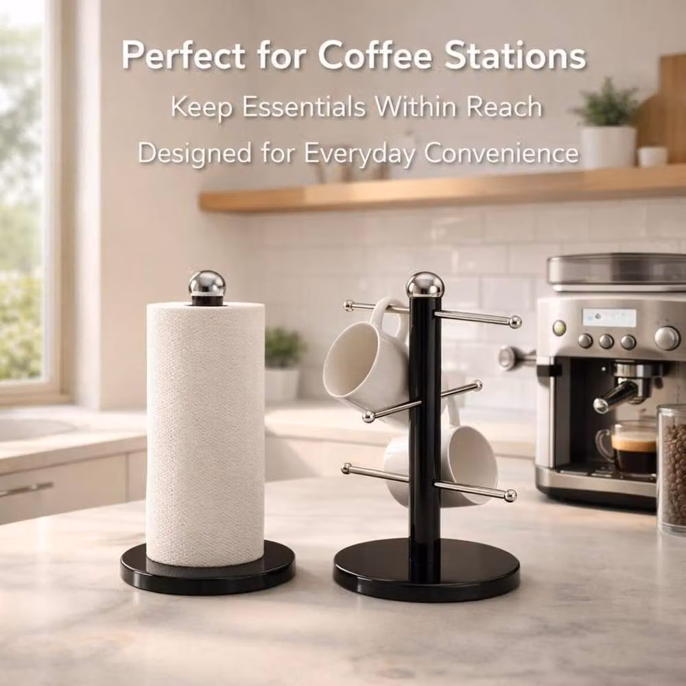 Mantraraj Black Metal Mug Cup and Towel Tissue Holder Set of 2 – 3