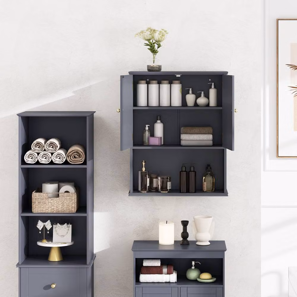 Costway Grey Wall Mounted 2-Door Bathroom Cabinet with Internal Shelves – 4