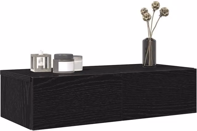 Berkfield Home Wall Shelf with Drawers in Black, W: 60 cm, D: 26.5 cm, H: 15 cm – 1
