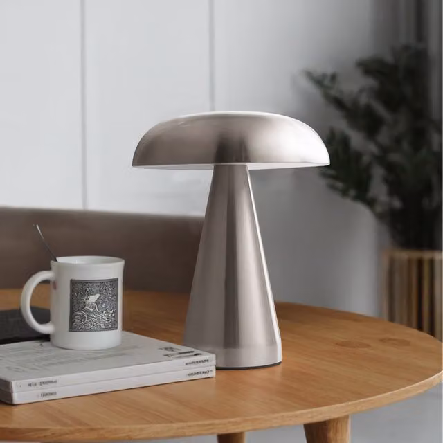 Komore Silver Metal Mushroom-Shaped LED Table Lamp