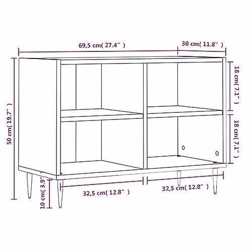 vidaXL Mid-Century TV Cabinet in Grey Sonoma, W: 69.5 cm, D: 30 cm, H: 50 cm – 3