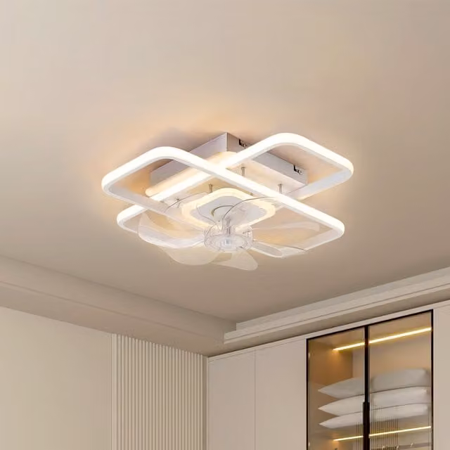 Livingandhome RGB Square Frame LED Ceiling Fan Light with Remote Control, White and Transparent