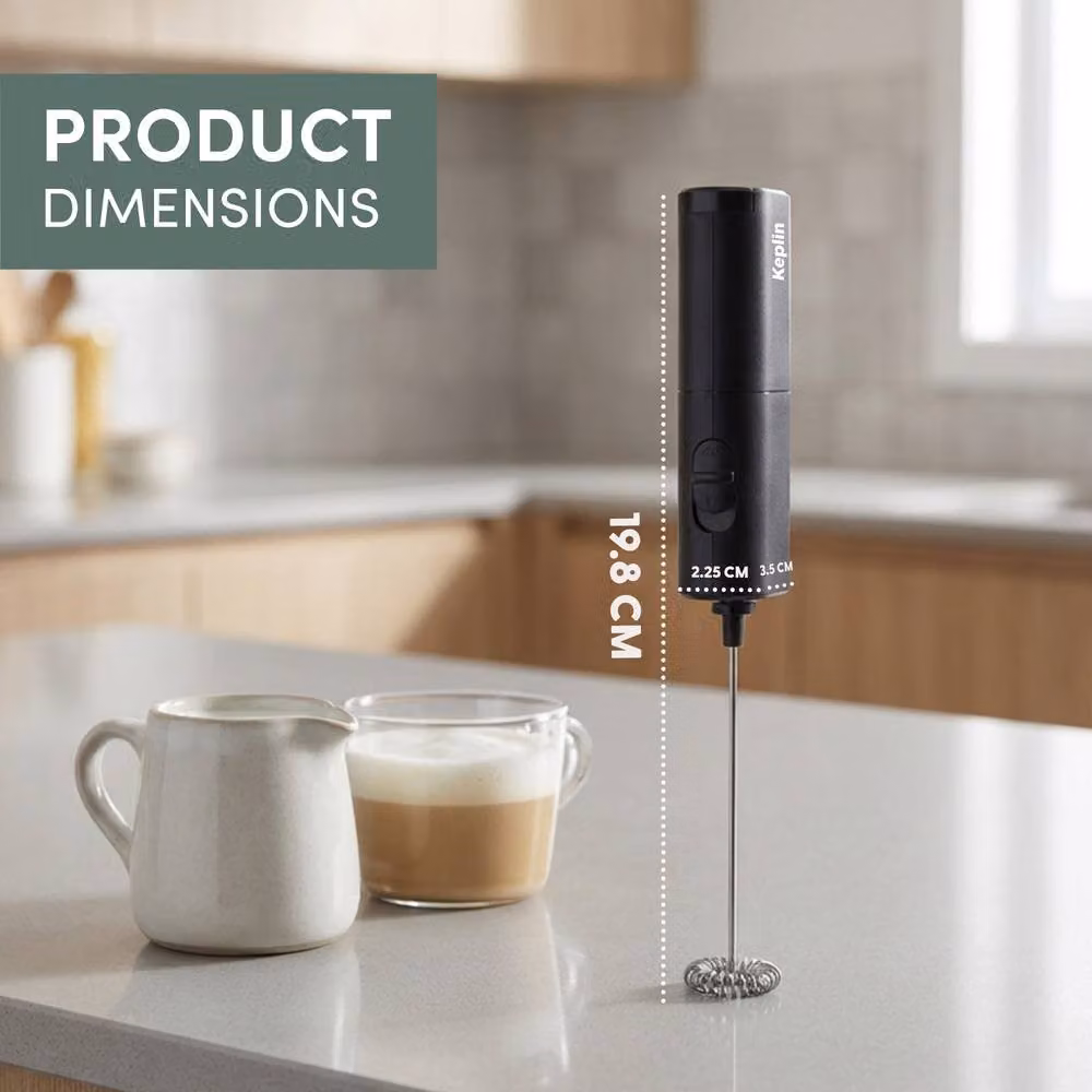 Keplin Slim Handheld Milk Frother - Black Stainless Steel Electric Whisk – 3
