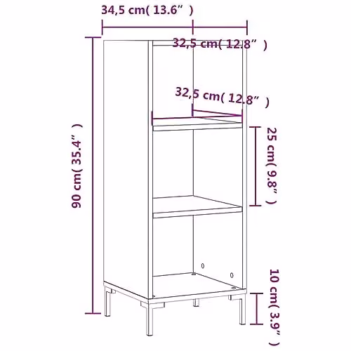 vidaXL White Classic Sideboard in MDF, W/D/H: 34.5 x 32.5 x 90 cm
